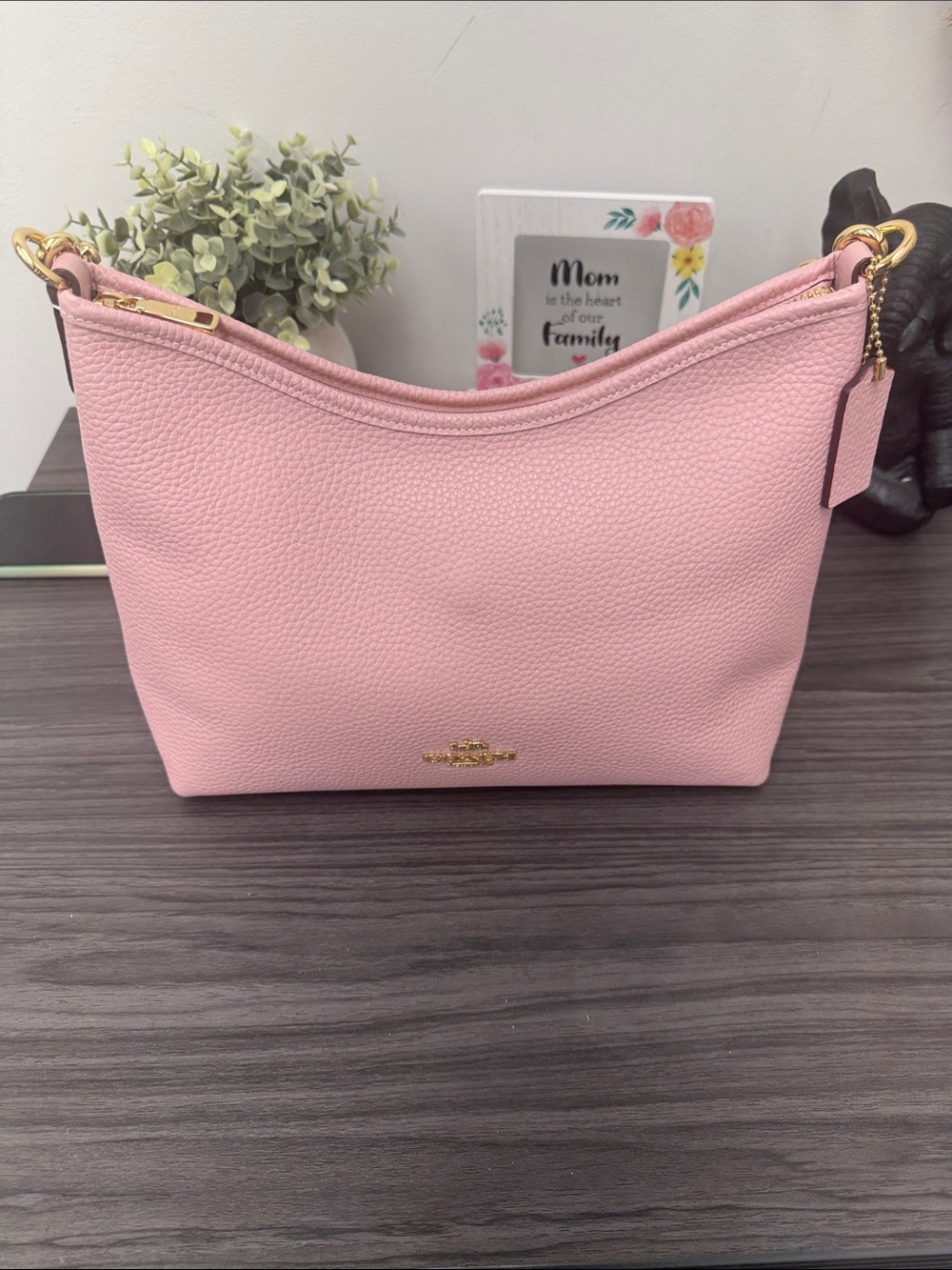Coach Laurel Pink Pebbled Leather Shoulder Bag with Gold Hardware